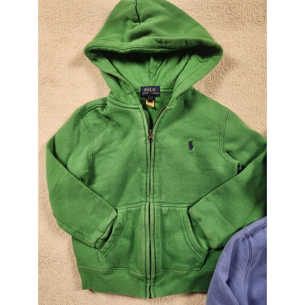 Polo Ralph Lauren Boys Sz 5 Full Zip Green Blue Hooded Jacket Blue Pony Classic - Picture 3 of 9